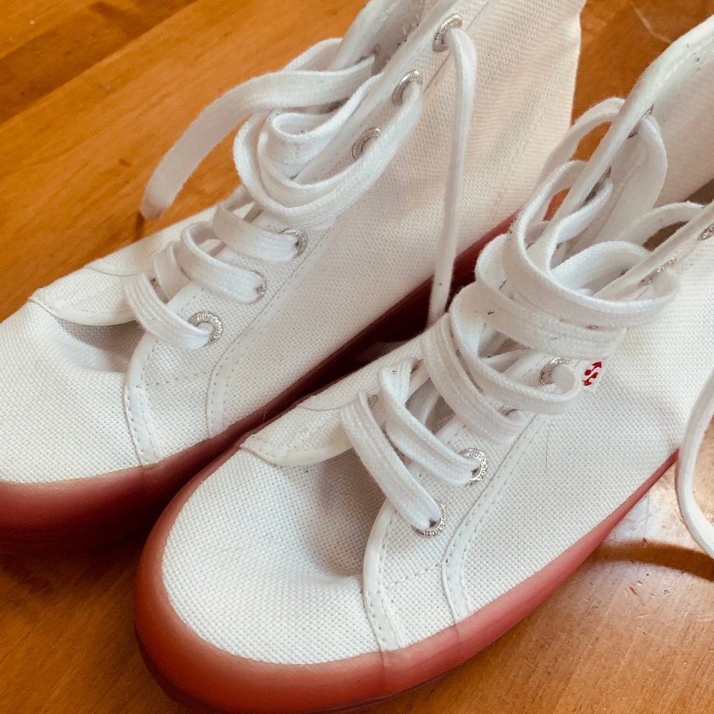 Superga White Hightops - Pink Rubber Sole